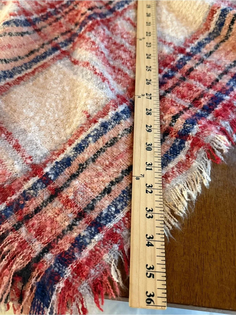 Cozy Plaid Fringe Throw Poncho - Cream and Red